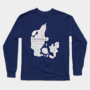 Map Your Adventure: Denmark Word Cloud Long Sleeve T-Shirt